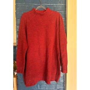 Lands' End Red Knit Sweater Mock Neck Size M Fall‎ Winter